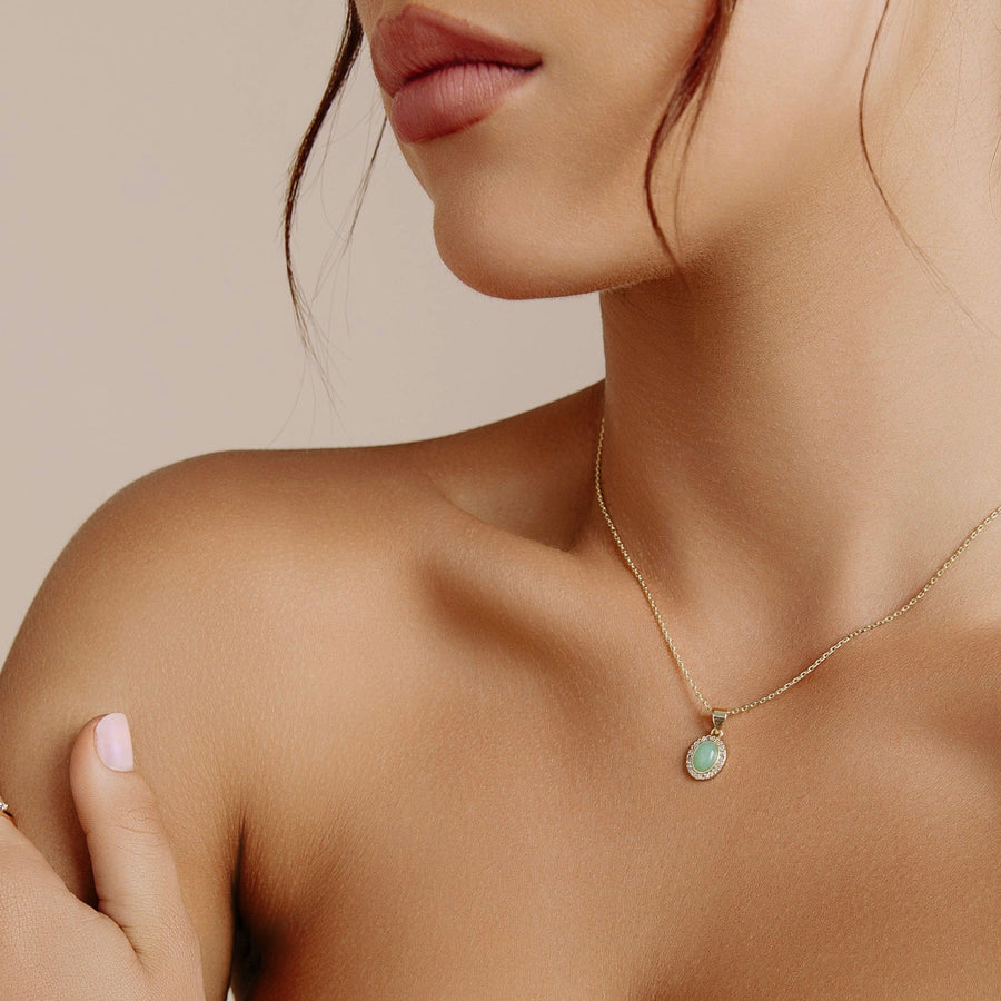 14kt Gold Mini Green Jade Oval Crystal Necklace - The Essential Jewels