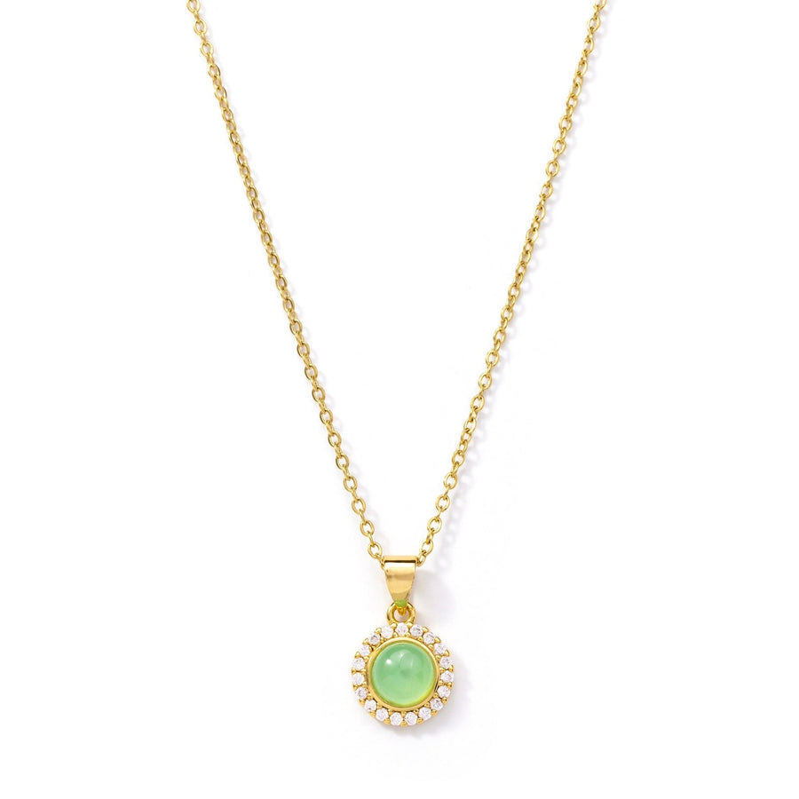 14kt Gold Mini Green Jade Round Crystal Necklace - The Essential Jewels