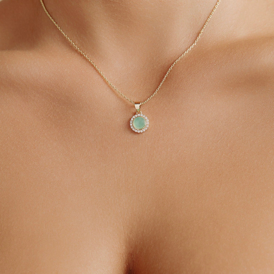 14kt Gold Mini Green Jade Round Crystal Necklace - The Essential Jewels