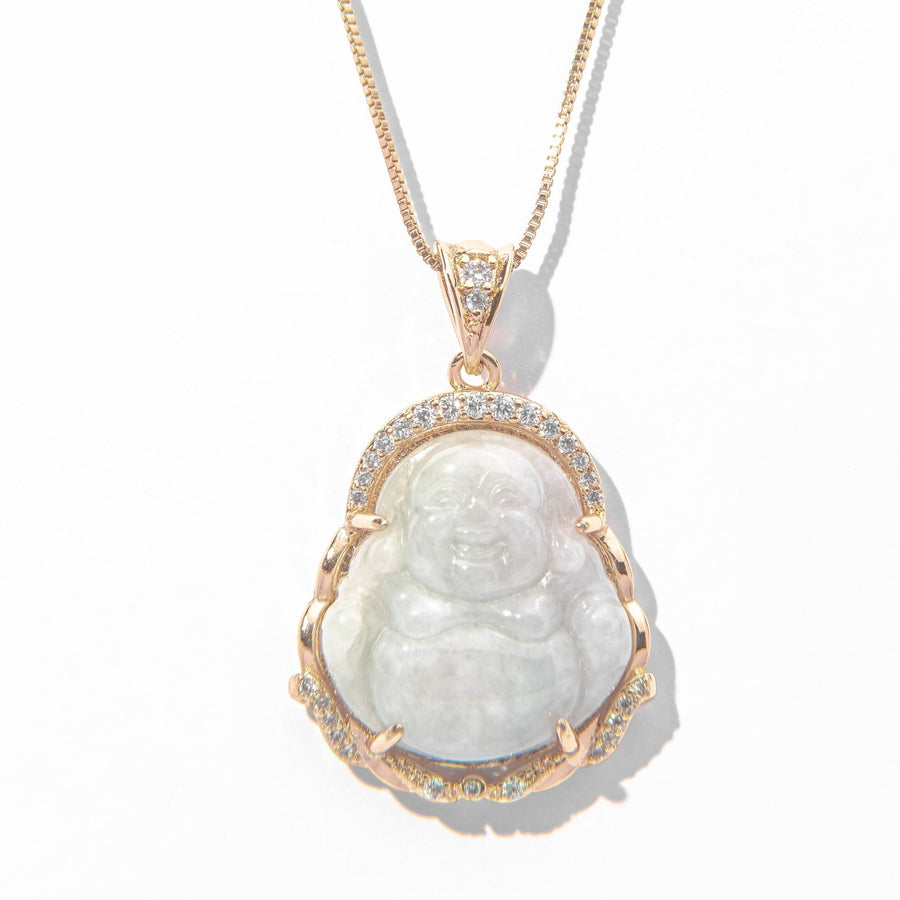 18kt Gold Light Jade Happy Buddha Necklace - The Essential Jewels