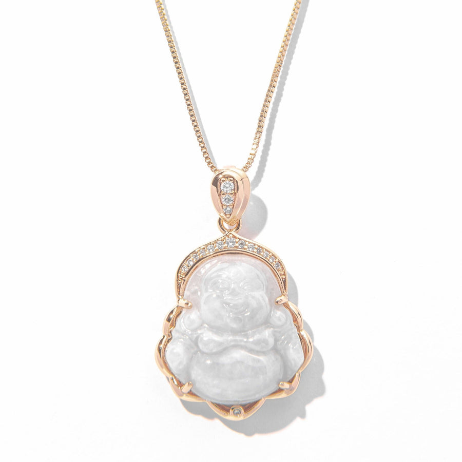 18kt Gold Light Jade Happy Buddha Necklace - Mini - The Essential Jewels