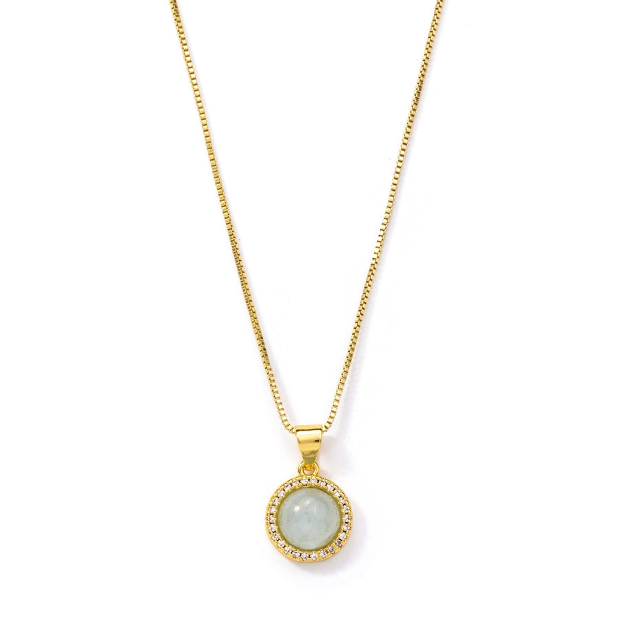 24kt Gold Blue Agate Round Crystal Necklace - The Essential Jewels