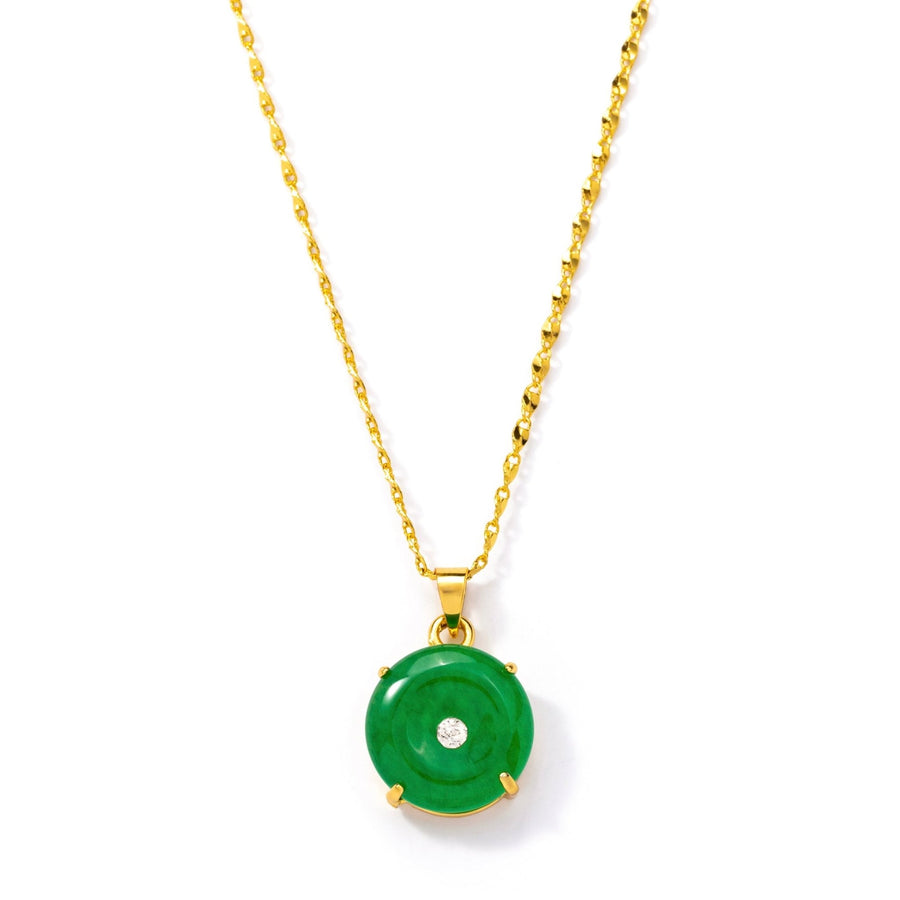 24kt Gold Green Jade Round Crystal Necklace - The Essential Jewels