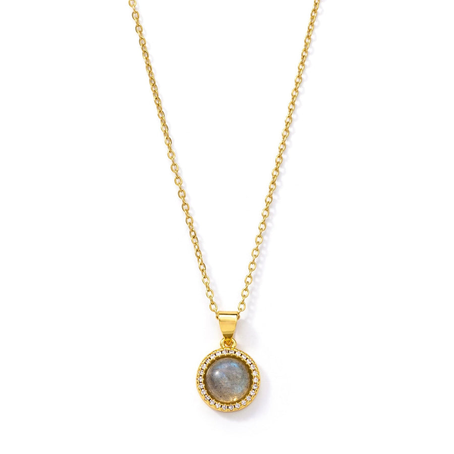 24kt Gold Labradorite Round Crystal Necklace - The Essential Jewels