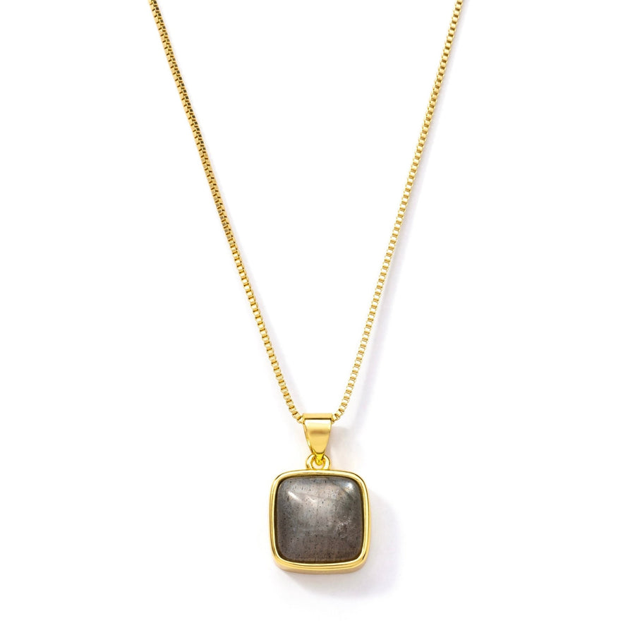 24kt Gold Labradorite Square Crystal Necklace - The Essential Jewels