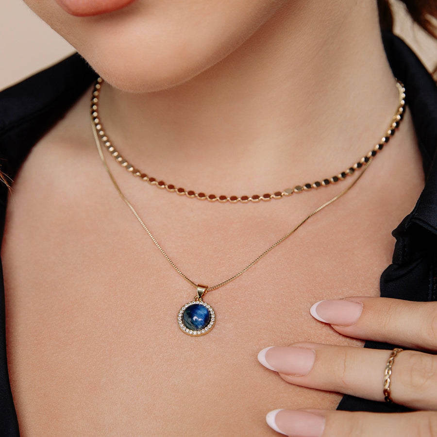24kt Lapis Lazuli Round Crystal Necklace - The Essential Jewels