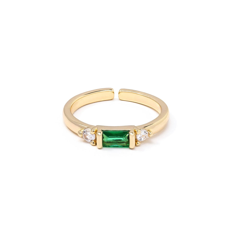 Amyra Gold Green Baguette Crystal Stacking Ring - The Essential Jewels
