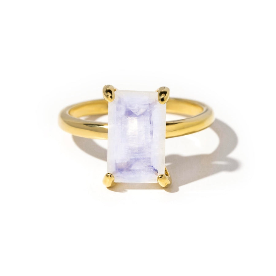 Artemis Gold Emerald Cut Moonstone Ring - The Essential Jewels