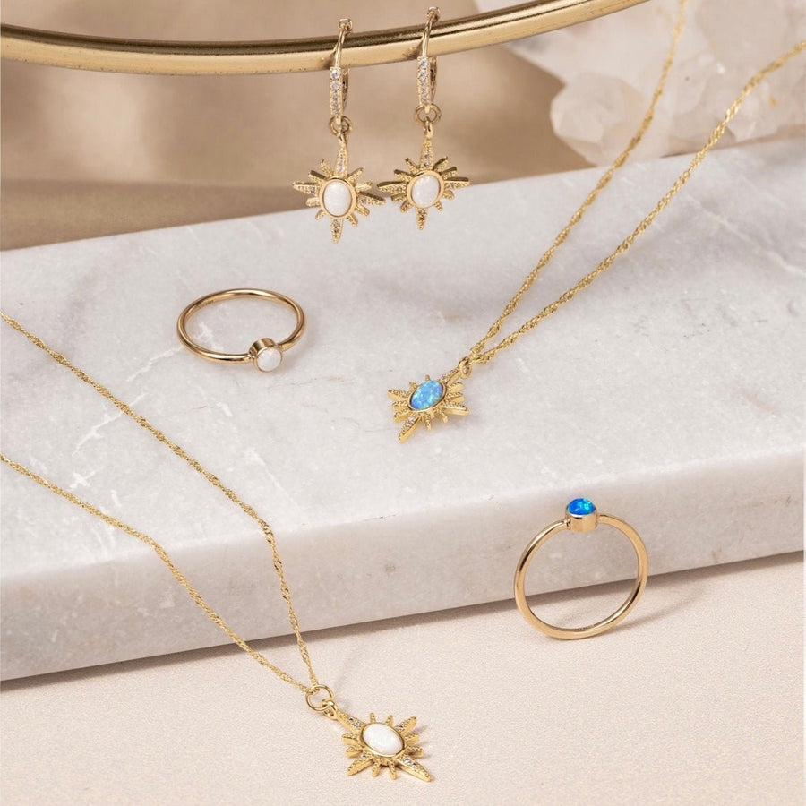 Astra Gold Opal Starburst Necklace (Blue/White) - The Essential Jewels