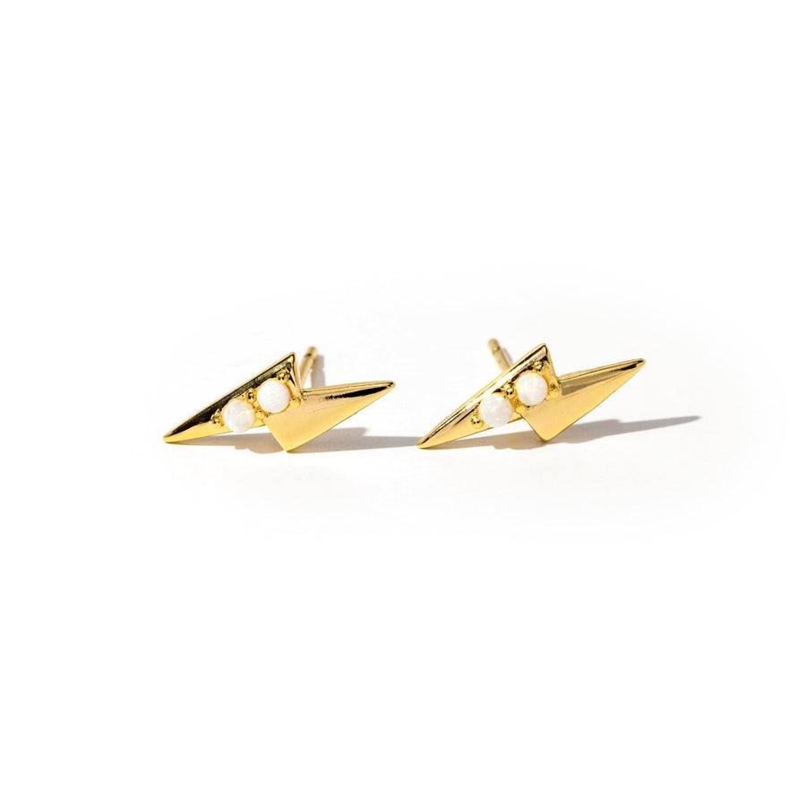 Astrape Gold Opal Lightning Bolt Stud Earrings - The Essential Jewels