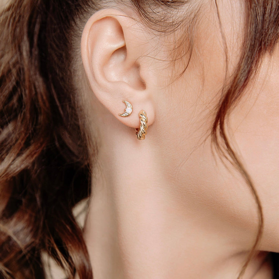 Celeste Gold Opal Moon Stud Earrings - The Essential Jewels