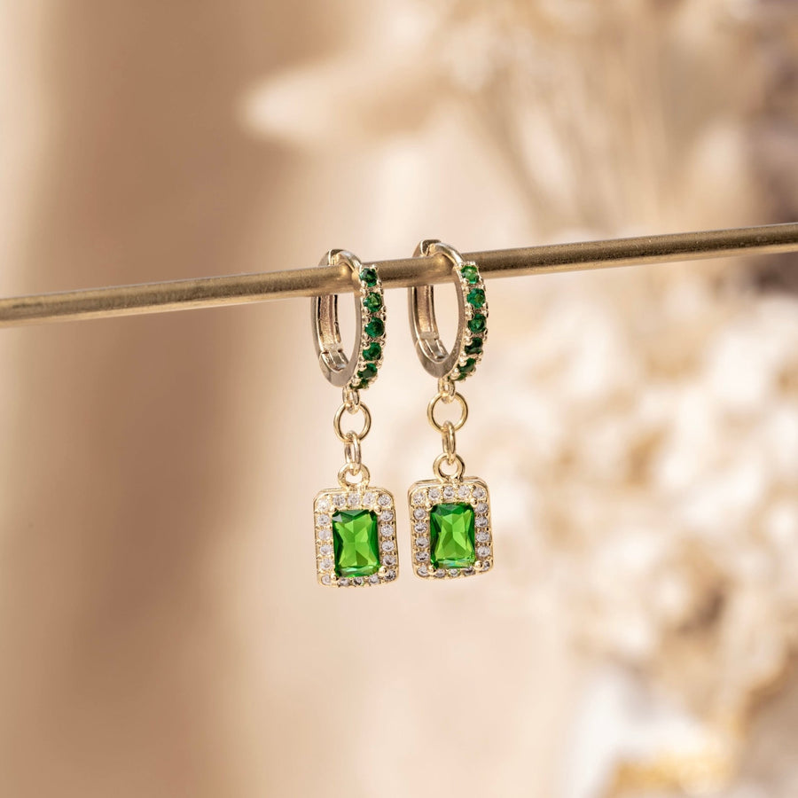 Dione Diamanté Green Drop Gold Earrings - The Essential Jewels