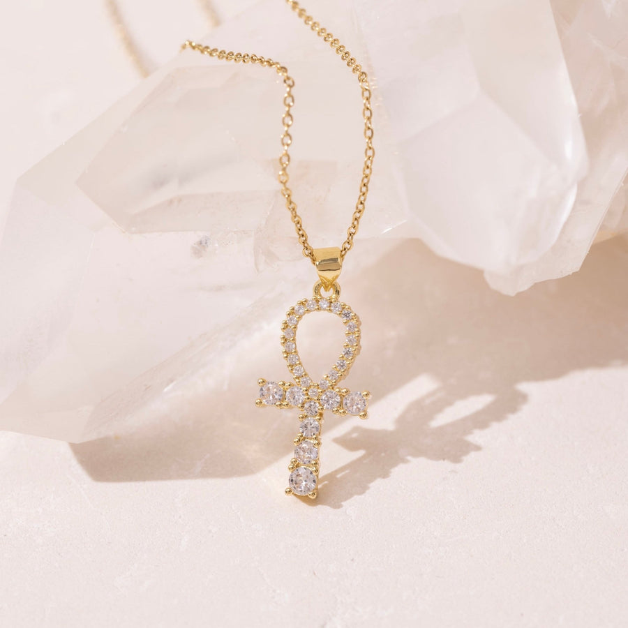 Gold Ankh Crystal Necklace - The Essential Jewels