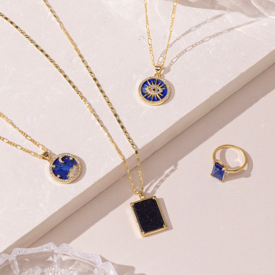 Gold Evil Eye Lapis Lazuli Crystal Necklace - The Essential Jewels