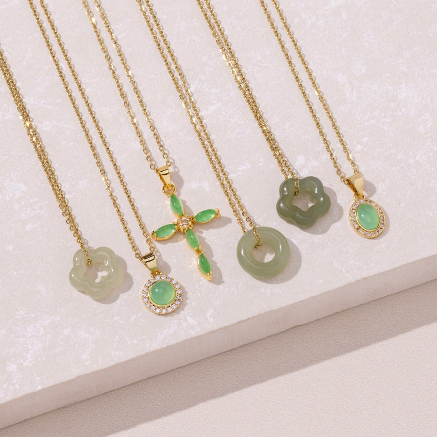 Gold Mini Green Jade Donut Necklace - The Essential Jewels
