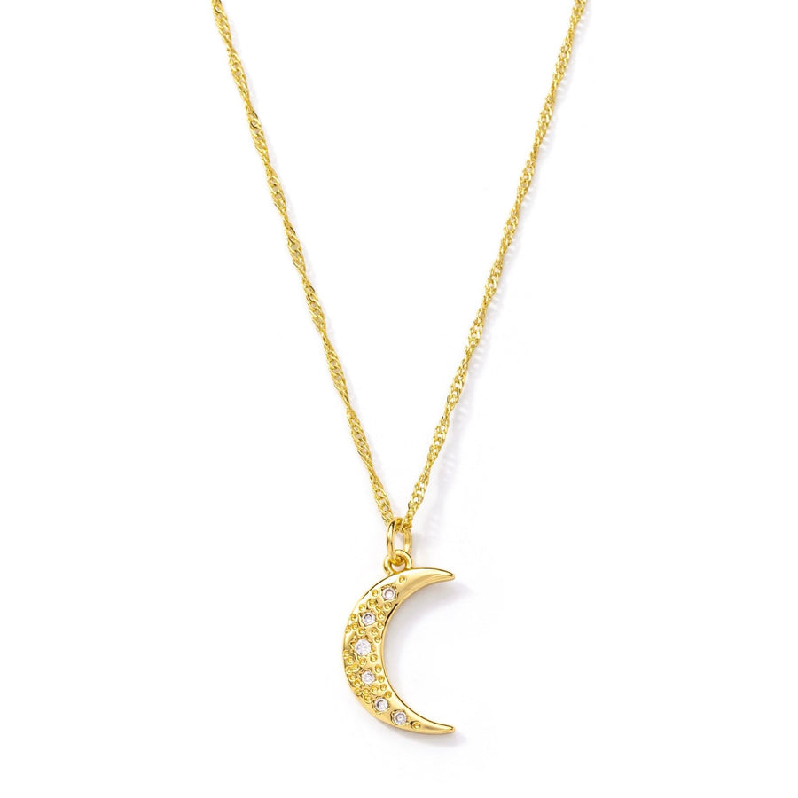 Mani Gold Crystal Crescent Moon Necklace - The Essential Jewels