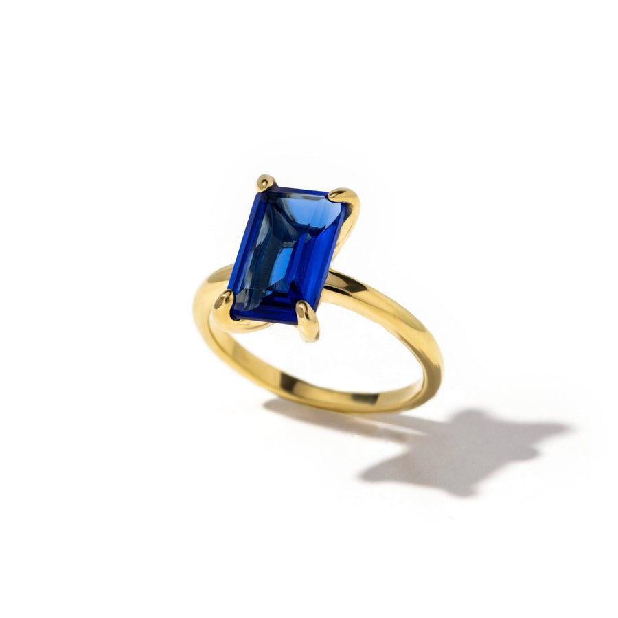 Neela Blue Sapphire Emerald Cut Gold Ring - The Essential Jewels