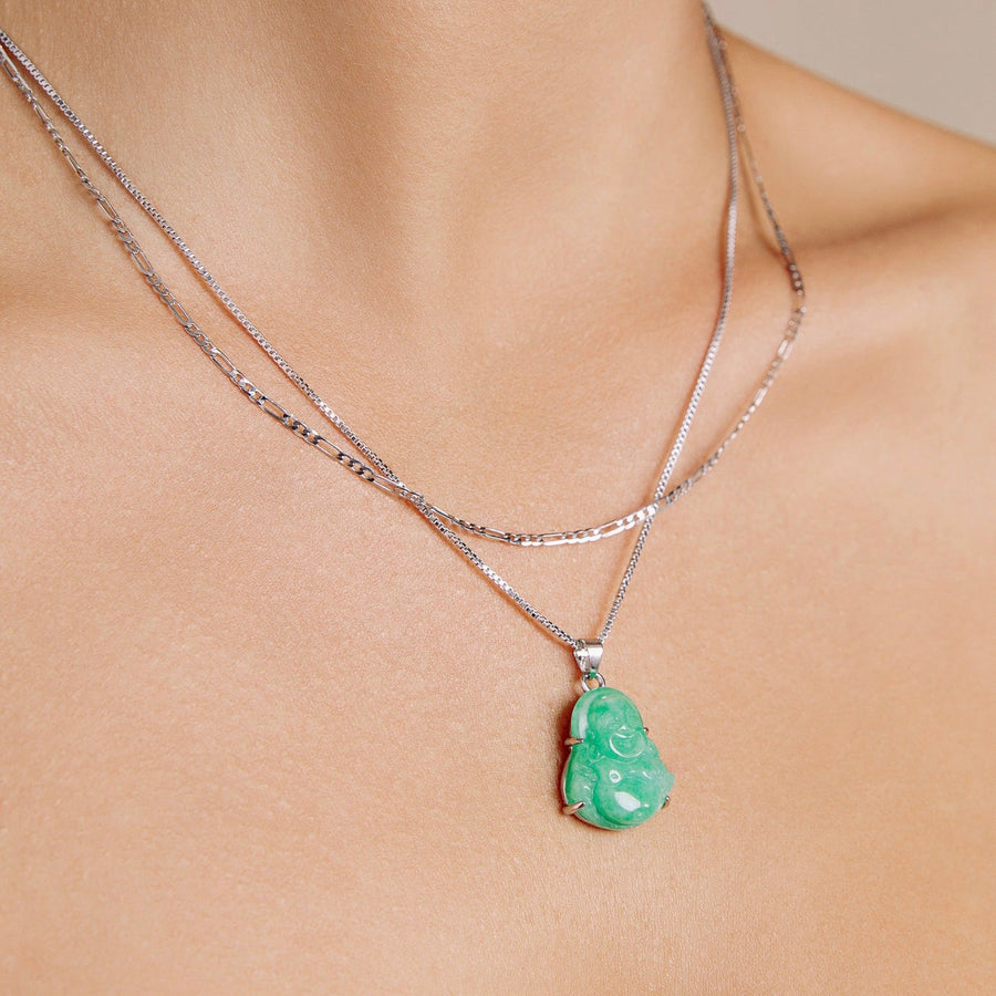 Silver Green Jade Happy Buddha Necklace - The Essential Jewels