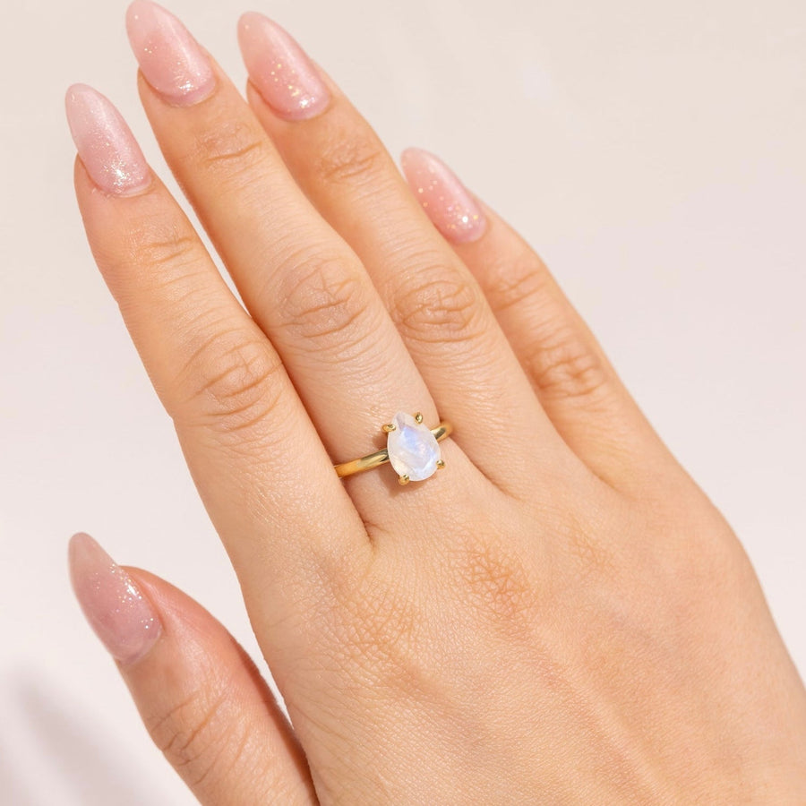 Venus Gold Pear Moonstone Ring - The Essential Jewels