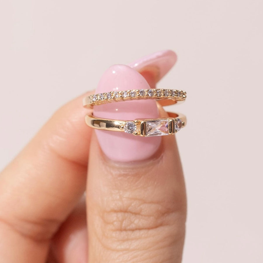 Lucille Gold Baguette Crystal Ring - The Essential Jewels
