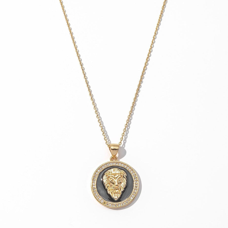 14kt Gold Dainty Lioness Necklace (Black/White) - The Essential Jewels
