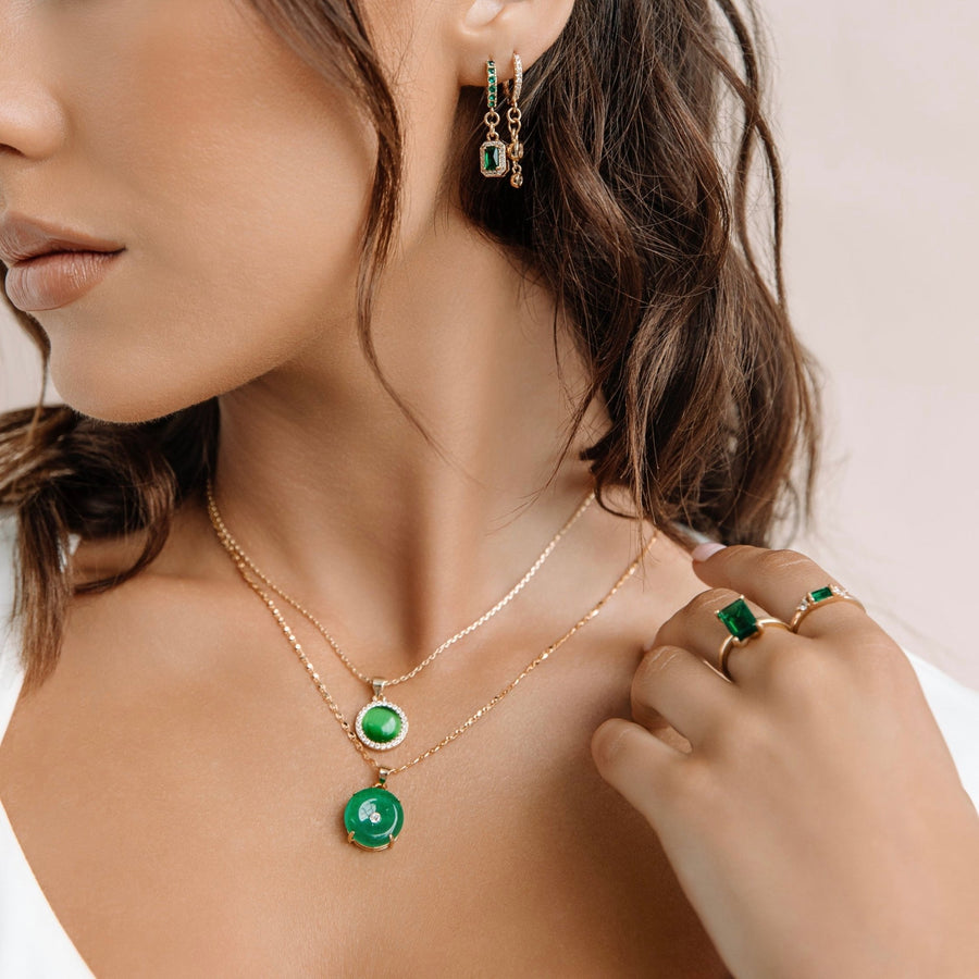 14kt Gold Green Jade Round Crystal Necklace The Essential Jewels