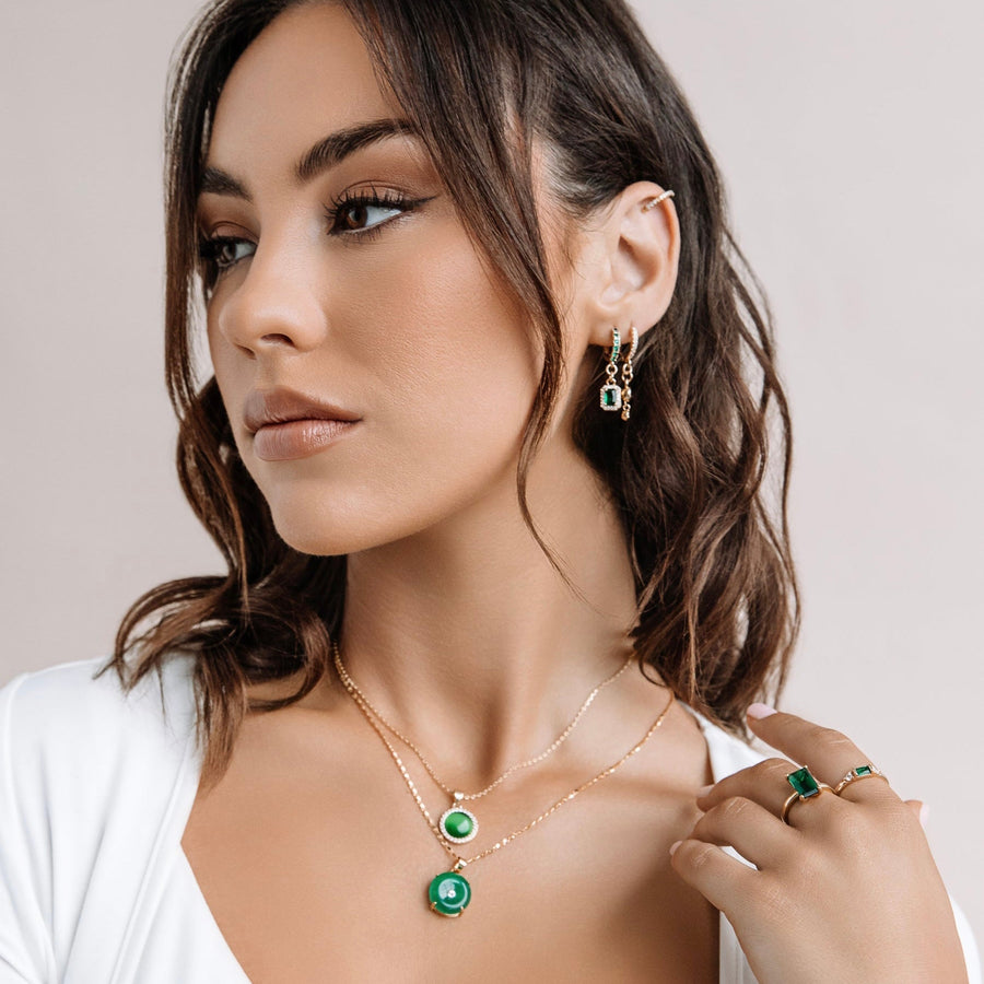 14kt Gold Green Jade Round Crystal Necklace - The Essential Jewels