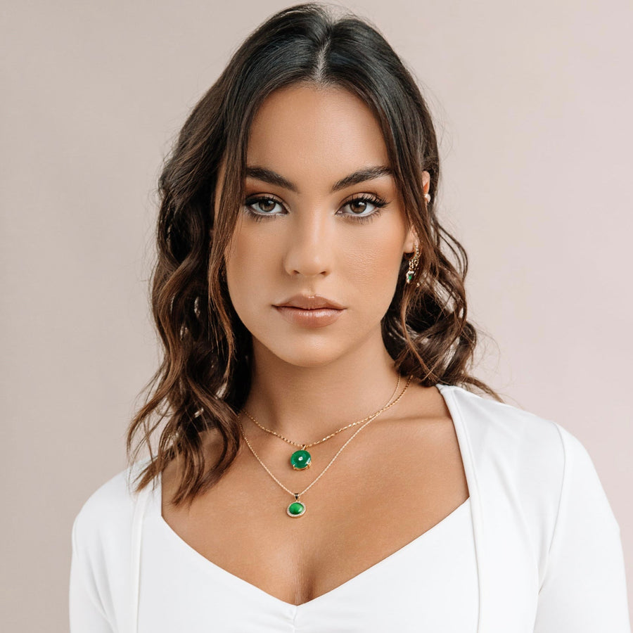 14kt Gold Green Jade Round Crystal Necklace - The Essential Jewels