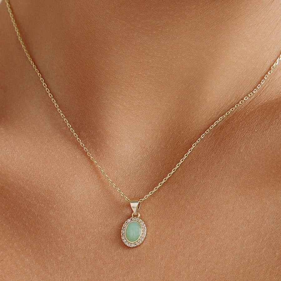 14kt Gold Mini Green Jade Oval Crystal Necklace - The Essential Jewels
