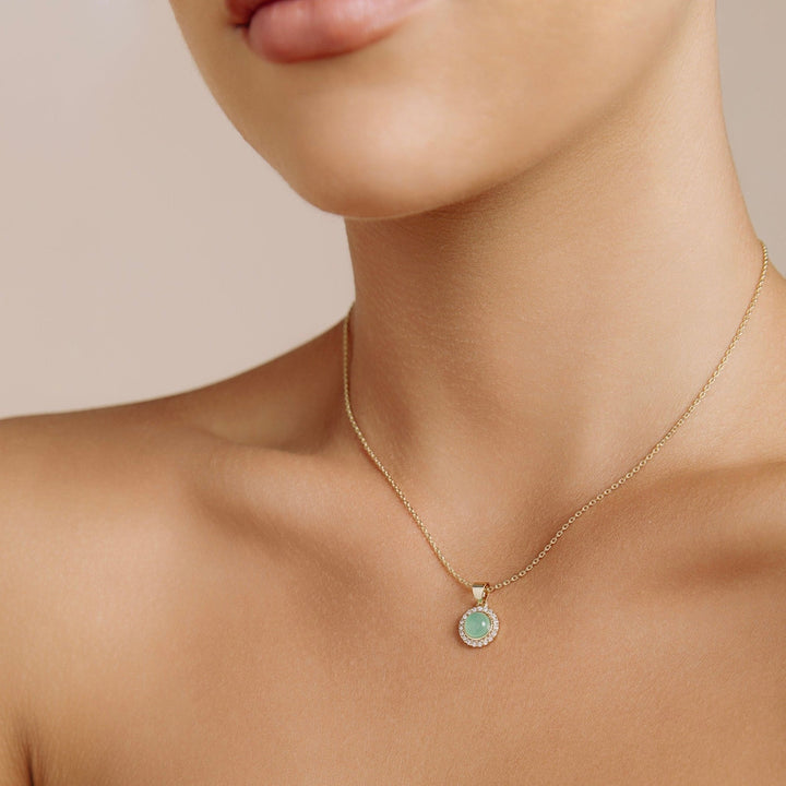 14kt Gold Mini Green Jade Round Crystal Necklace - The Essential Jewels