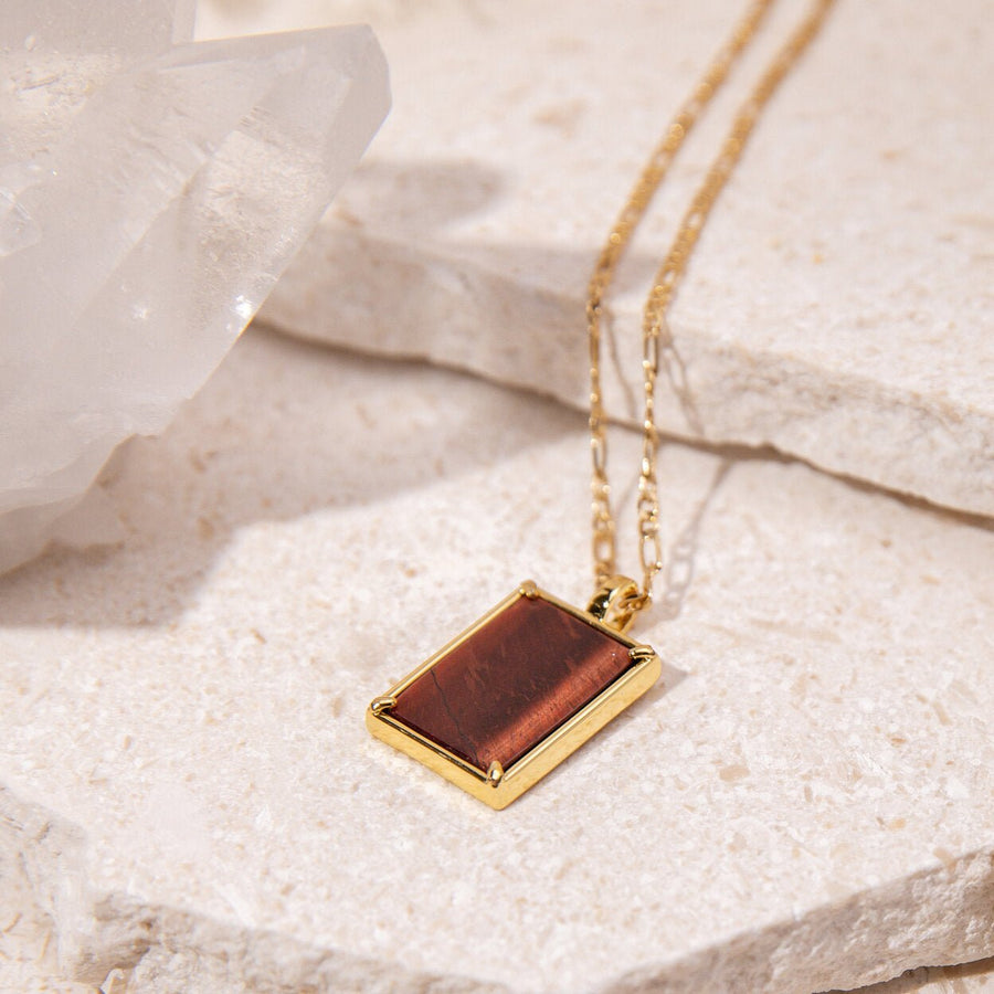14kt Gold Red Tiger Eye Crystal Necklace - The Essential Jewels