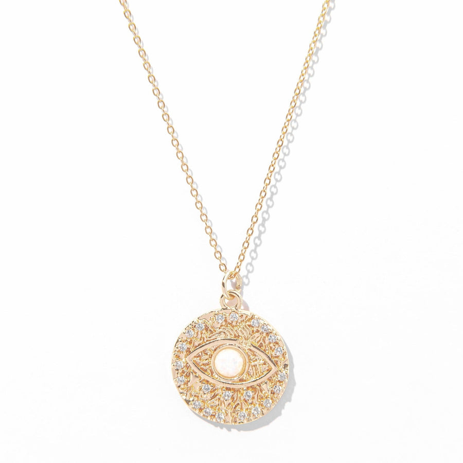 14kt Gold Rustic Evil Eye Opal Necklace - The Essential Jewels
