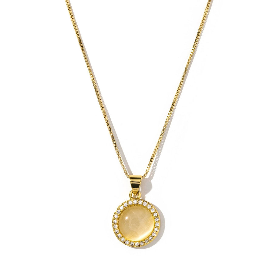 14kt Gold White Quartz Round Crystal Necklace - The Essential Jewels