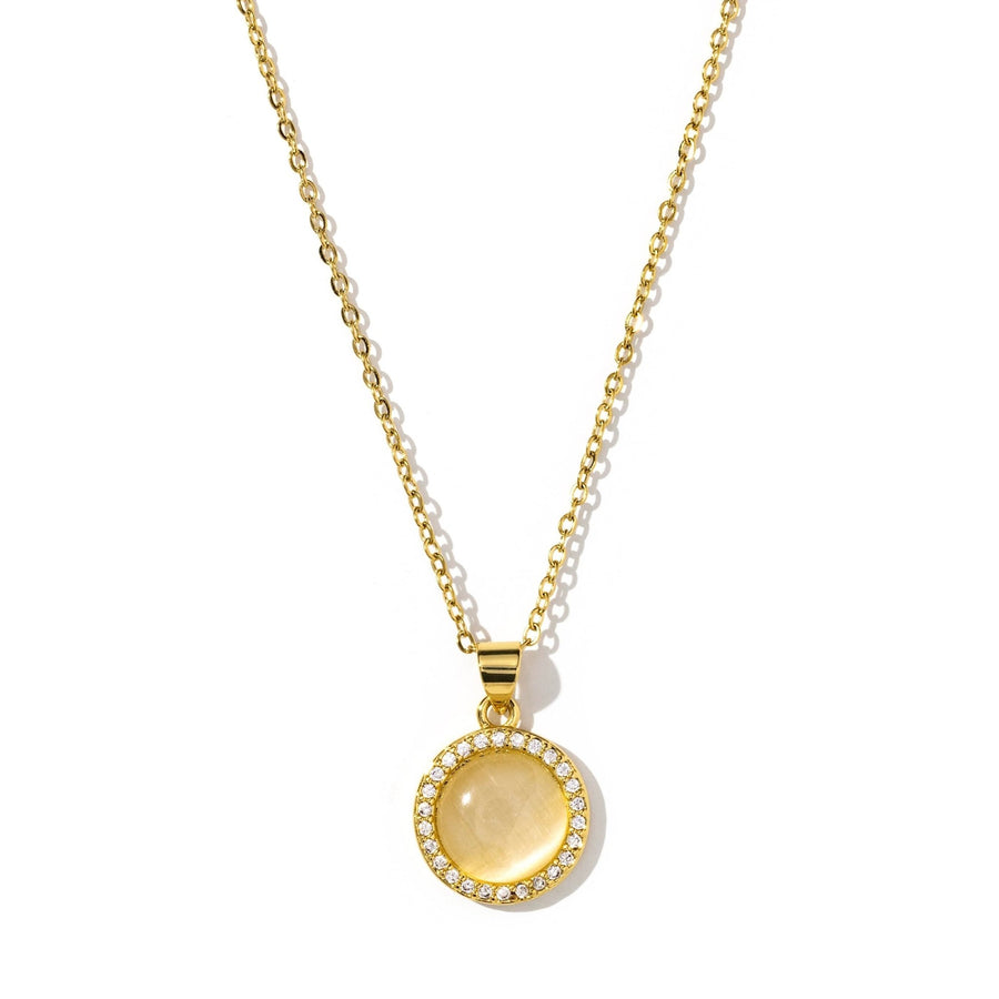 14kt Gold White Quartz Round Crystal Necklace - The Essential Jewels