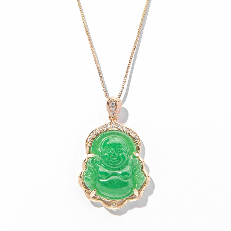 18kt Gold Green Jade Happy Buddha Necklace - The Essential Jewels