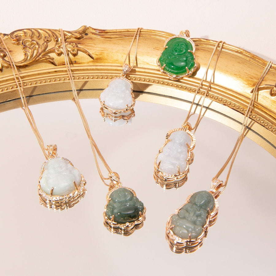 18kt Gold Guan Yin Dark Jade Buddha Necklace - The Essential Jewels