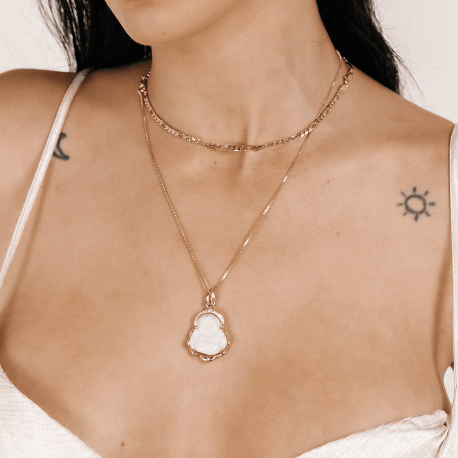 18kt Gold Light Jade Happy Buddha Necklace - Mini - The Essential Jewels