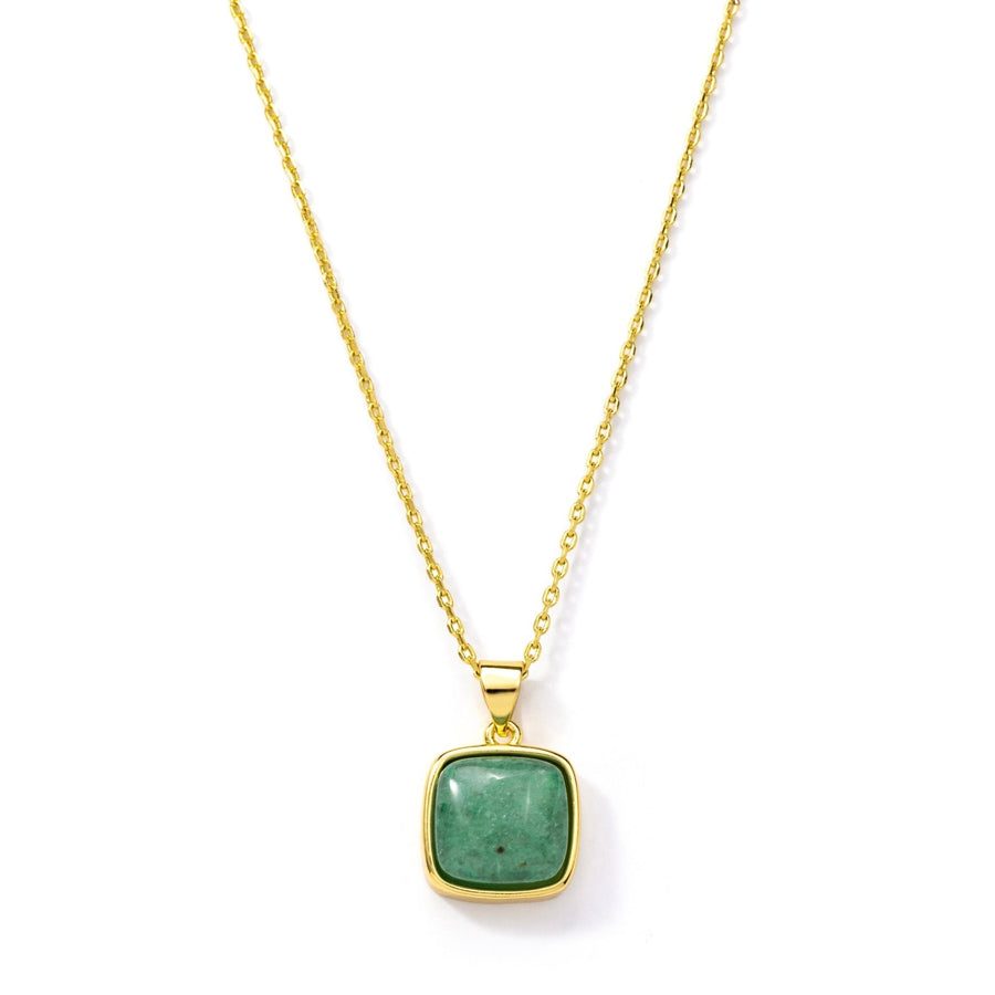 24kt Gold Adventurine Square Crystal Necklace - The Essential Jewels