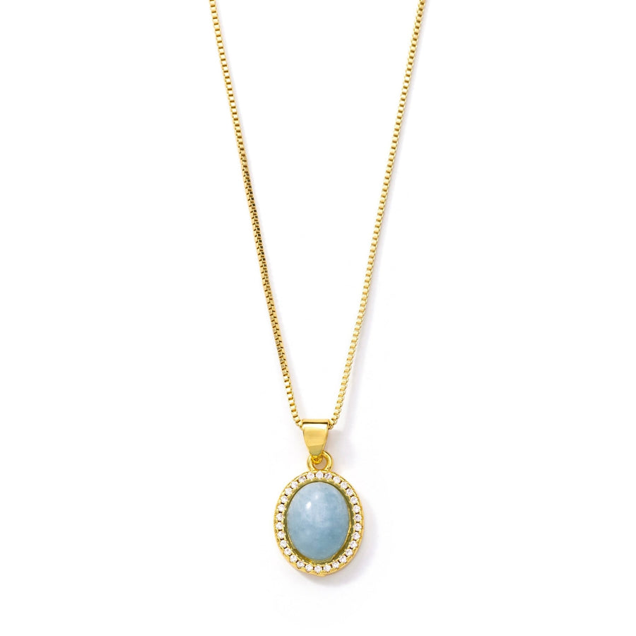 24kt Gold Blue Agate Oval Crystal Necklace - The Essential Jewels