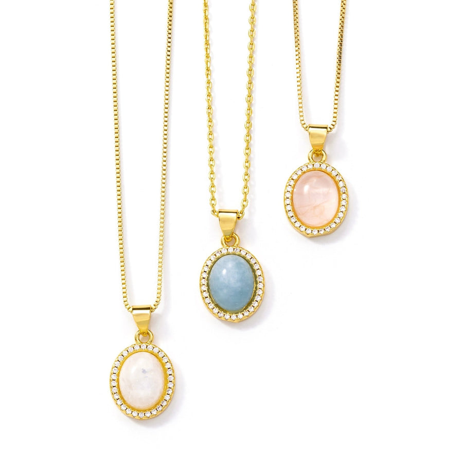 24kt Gold Blue Agate Oval Crystal Necklace - The Essential Jewels