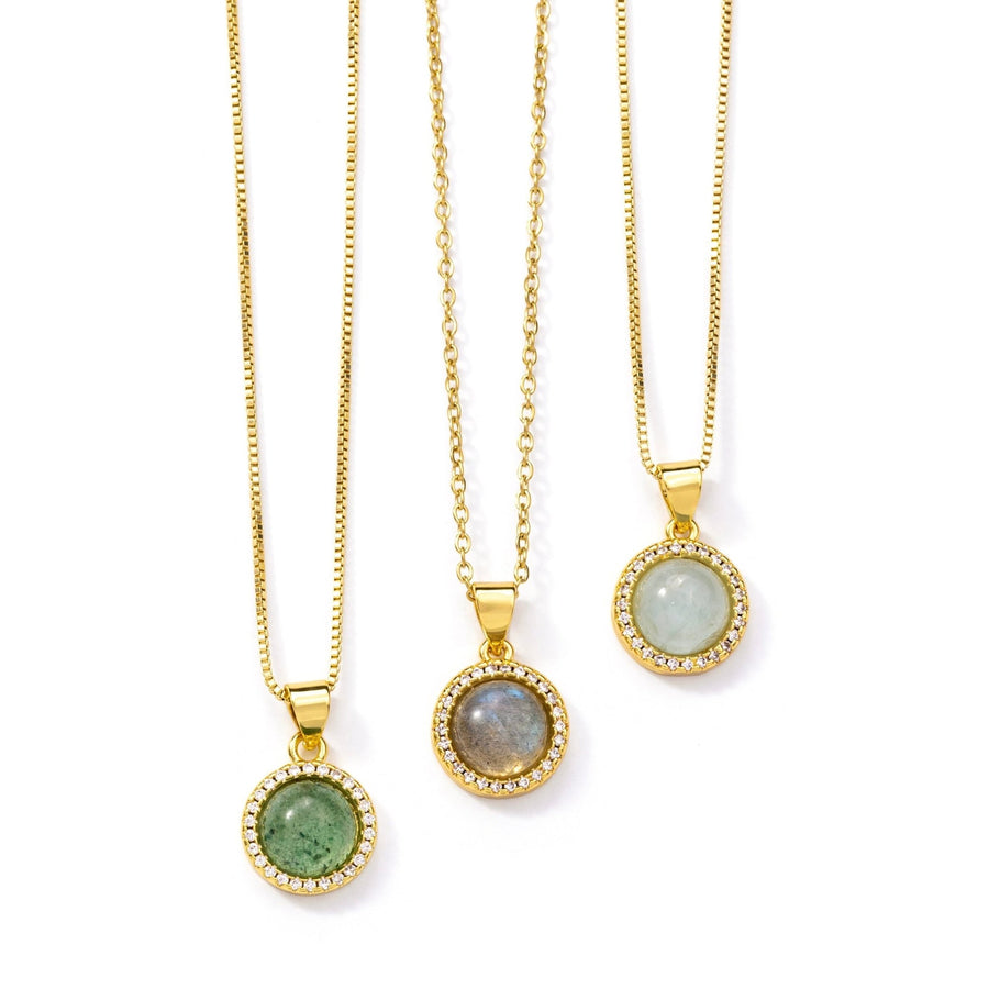 24kt Gold Blue Agate Round Crystal Necklace - The Essential Jewels