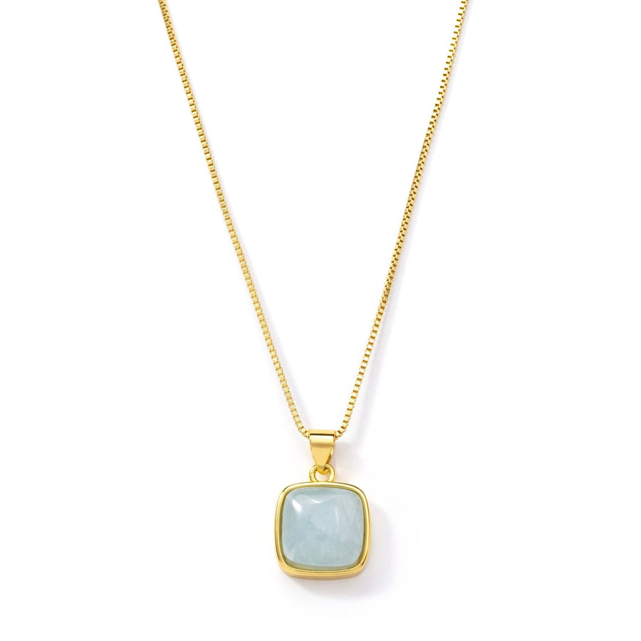 24kt Gold Blue Agate Square Crystal Necklace - The Essential Jewels