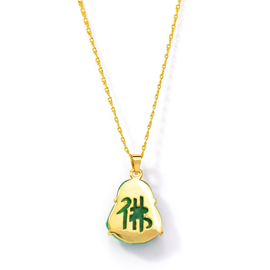 24kt Gold Green Jade Happy Buddha Necklace - The Essential Jewels