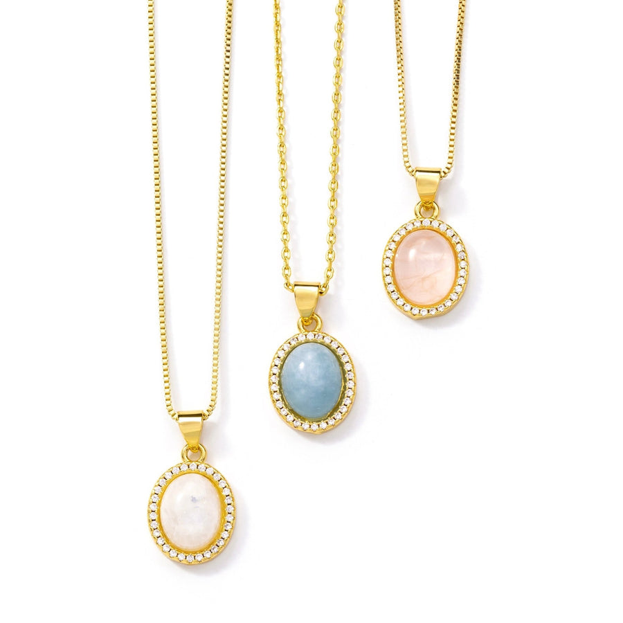 24kt Gold Moonstone Oval Crystal Necklace - The Essential Jewels