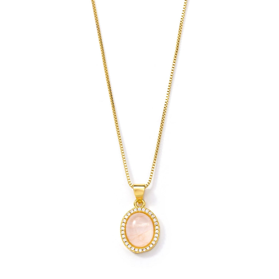 24kt Gold Rose Quartz Oval Crystal Necklace - The Essential Jewels