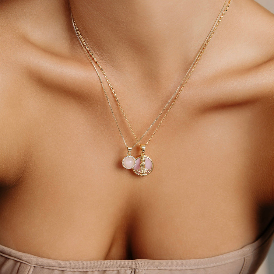 24kt Gold Rose Quartz Round Crystal Necklace - The Essential Jewels