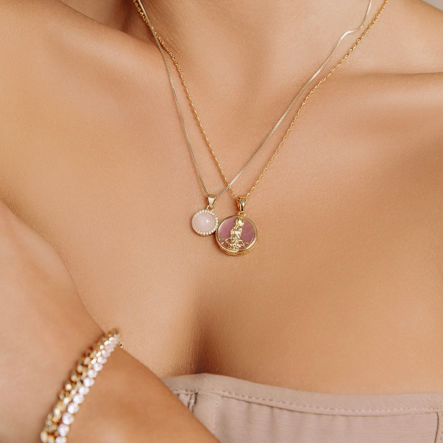 24kt Gold Rose Quartz Round Crystal Necklace - The Essential Jewels