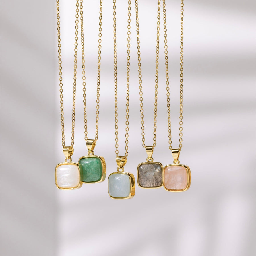 24kt Gold Rose Quartz Square Crystal Necklace - The Essential Jewels