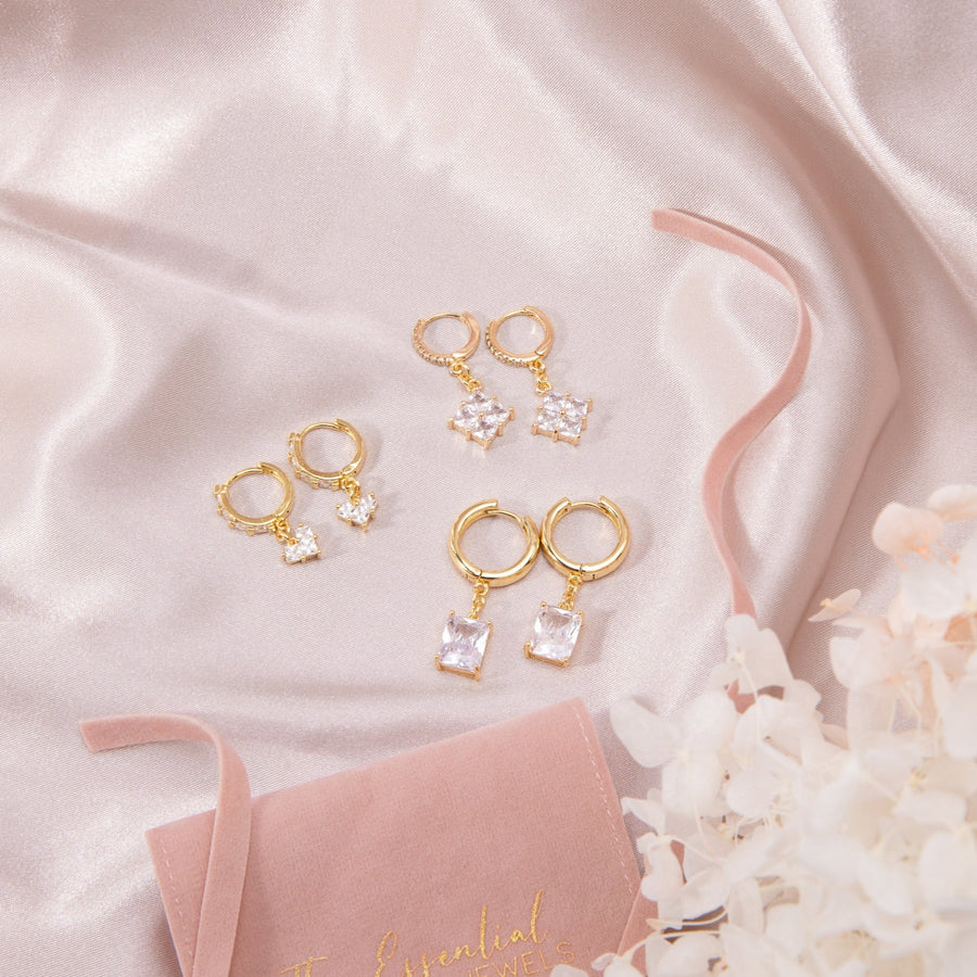 Adriana Heart Gold Drop Earrings - The Essential Jewels