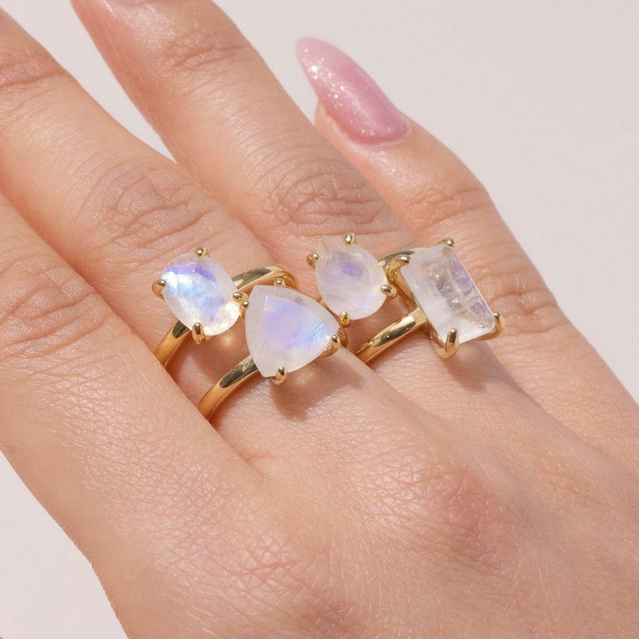 Artemis Gold Emerald Cut Moonstone Ring - The Essential Jewels